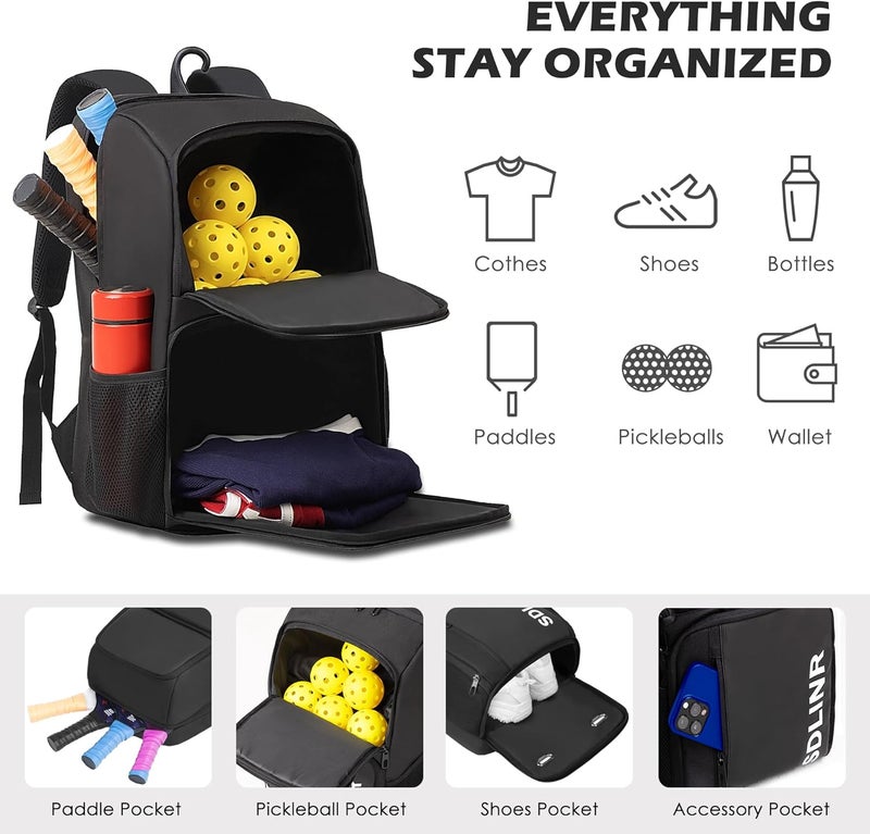 SDLINR Pickleball Bag Fits 4 to 10 Paddles, Large Pickleball Backpack with Shoe Compartment and Fence Hook,Pickleball Gifts for Men Women - Image 2